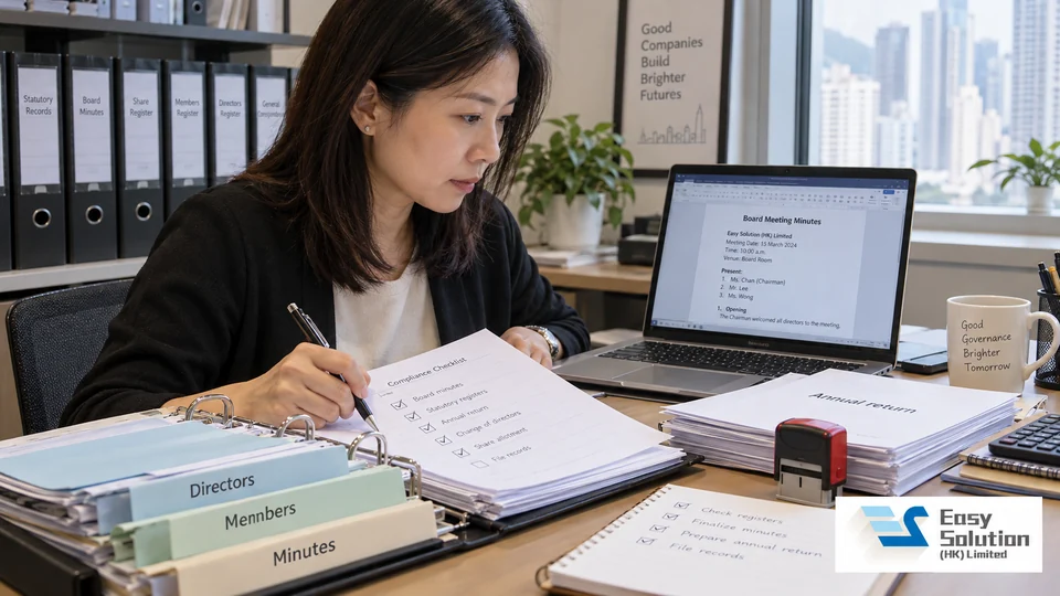 公司秘書課程場景：整理董事會議紀錄、股東名冊及周年申報文件 / Company secretary practice update scene